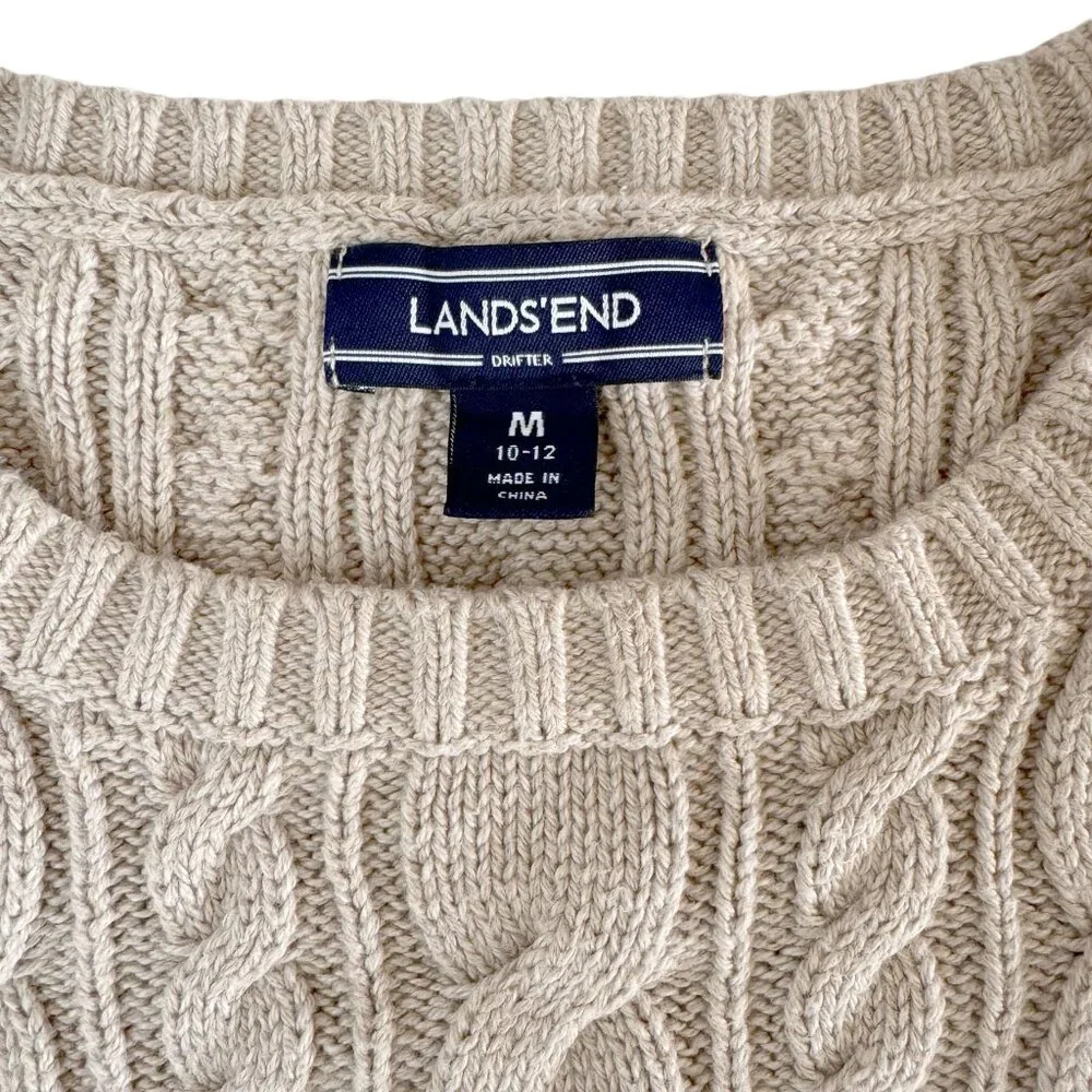 Lands End Cable Knit Drifter Sweater Beige M 8-10 - Picture 5 of 6